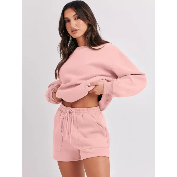 imageANRABESS Women 2 Piece Outfits Sweatsuit Oversized Sweatshirt amp Lounge Shorts 2023 Casual Cozy Pajamas Tracksuit SetPink