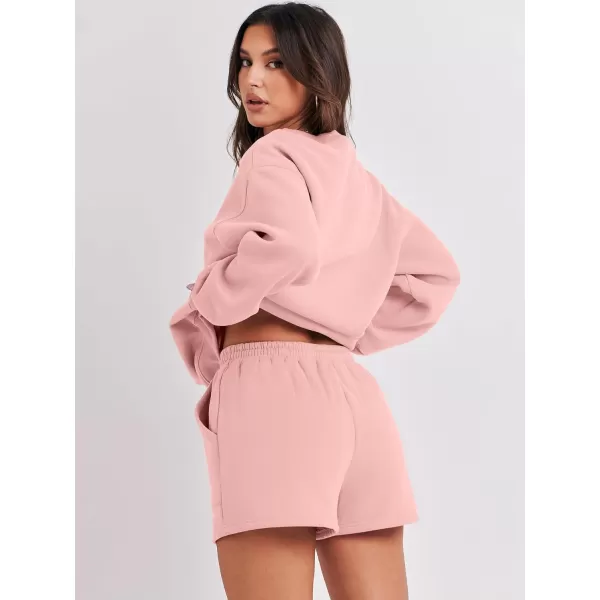 imageANRABESS Women 2 Piece Outfits Sweatsuit Oversized Sweatshirt amp Lounge Shorts 2023 Casual Cozy Pajamas Tracksuit SetPink