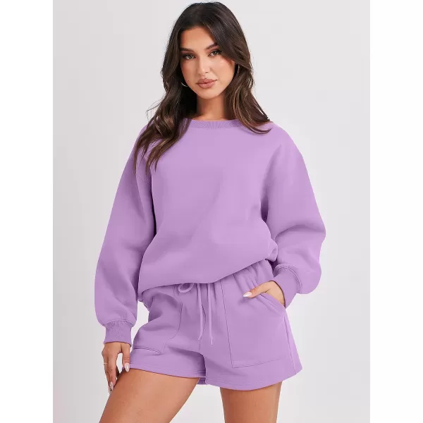 imageANRABESS Women 2 Piece Outfits Sweatsuit Oversized Sweatshirt amp Lounge Shorts 2023 Casual Cozy Pajamas Tracksuit SetPurple