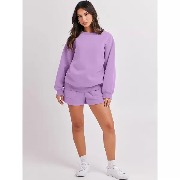 imageANRABESS Women 2 Piece Outfits Sweatsuit Oversized Sweatshirt amp Lounge Shorts 2023 Casual Cozy Pajamas Tracksuit SetPurple