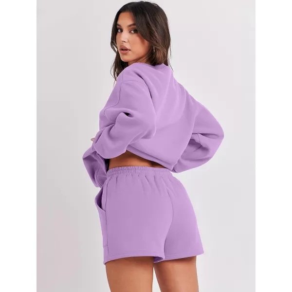 imageANRABESS Women 2 Piece Outfits Sweatsuit Oversized Sweatshirt amp Lounge Shorts 2023 Casual Cozy Pajamas Tracksuit SetPurple