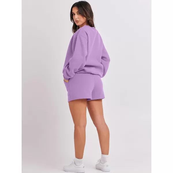 imageANRABESS Women 2 Piece Outfits Sweatsuit Oversized Sweatshirt amp Lounge Shorts 2023 Casual Cozy Pajamas Tracksuit SetPurple