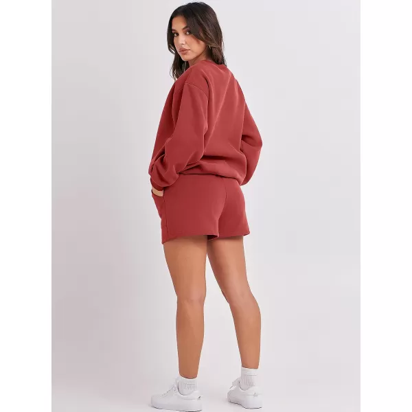 imageANRABESS Women 2 Piece Outfits Sweatsuit Oversized Sweatshirt amp Lounge Shorts 2023 Casual Cozy Pajamas Tracksuit SetRust Red