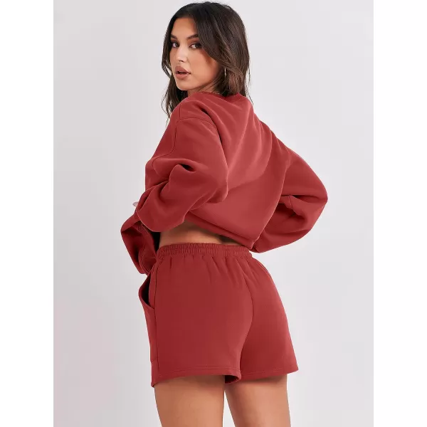 imageANRABESS Women 2 Piece Outfits Sweatsuit Oversized Sweatshirt amp Lounge Shorts 2023 Casual Cozy Pajamas Tracksuit SetRust Red