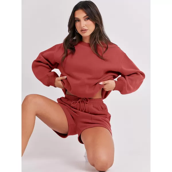imageANRABESS Women 2 Piece Outfits Sweatsuit Oversized Sweatshirt amp Lounge Shorts 2023 Casual Cozy Pajamas Tracksuit SetRust Red