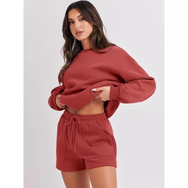 imageANRABESS Women 2 Piece Outfits Sweatsuit Oversized Sweatshirt amp Lounge Shorts 2023 Casual Cozy Pajamas Tracksuit SetRust Red