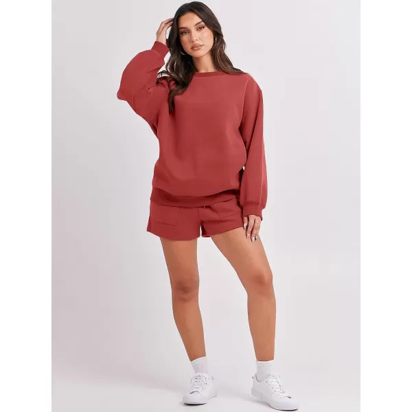 imageANRABESS Women 2 Piece Outfits Sweatsuit Oversized Sweatshirt amp Lounge Shorts 2023 Casual Cozy Pajamas Tracksuit SetRust Red