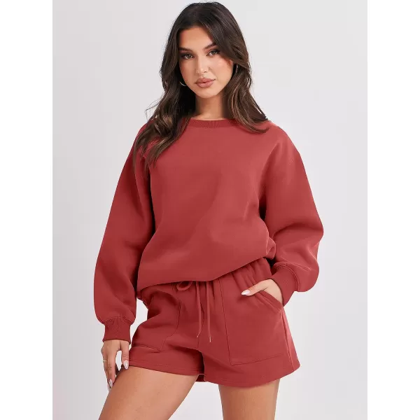 imageANRABESS Women 2 Piece Outfits Sweatsuit Oversized Sweatshirt amp Lounge Shorts 2023 Casual Cozy Pajamas Tracksuit SetRust Red