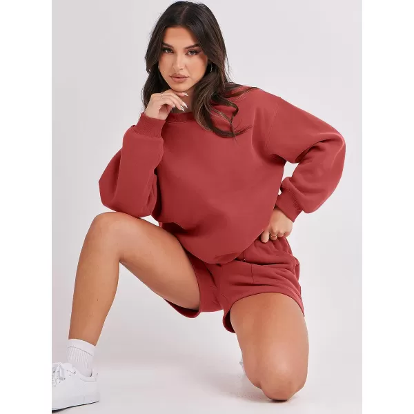 imageANRABESS Women 2 Piece Outfits Sweatsuit Oversized Sweatshirt amp Lounge Shorts 2023 Casual Cozy Pajamas Tracksuit SetRust Red