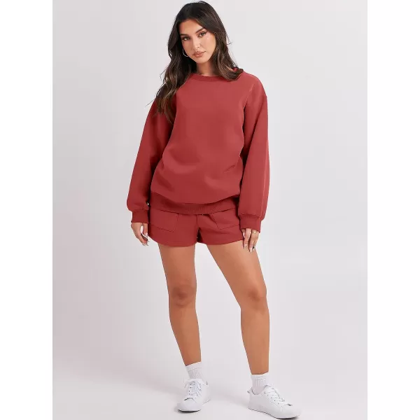 imageANRABESS Women 2 Piece Outfits Sweatsuit Oversized Sweatshirt amp Lounge Shorts 2023 Casual Cozy Pajamas Tracksuit SetRust Red