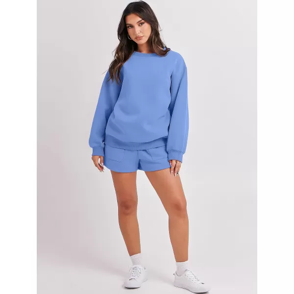 imageANRABESS Women 2 Piece Outfits Sweatsuit Oversized Sweatshirt amp Lounge Shorts 2023 Casual Cozy Pajamas Tracksuit SetSky