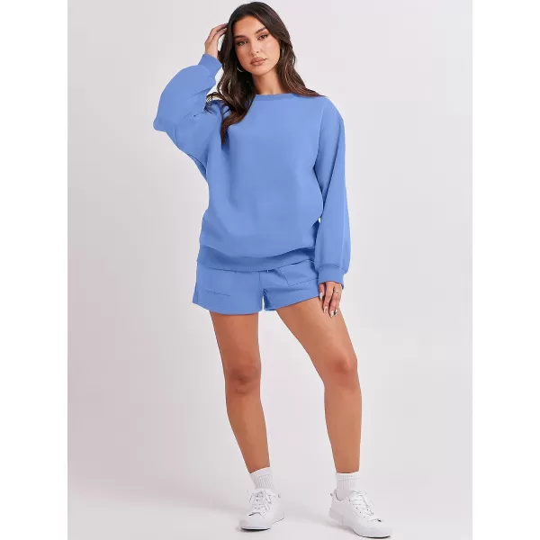 imageANRABESS Women 2 Piece Outfits Sweatsuit Oversized Sweatshirt amp Lounge Shorts 2023 Casual Cozy Pajamas Tracksuit SetSky