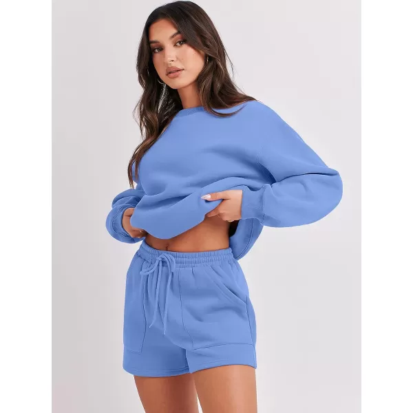 imageANRABESS Women 2 Piece Outfits Sweatsuit Oversized Sweatshirt amp Lounge Shorts 2023 Casual Cozy Pajamas Tracksuit SetSky