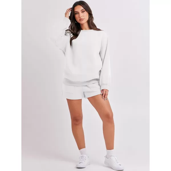 imageANRABESS Women 2 Piece Outfits Sweatsuit Oversized Sweatshirt amp Lounge Shorts 2023 Casual Cozy Pajamas Tracksuit SetWhite