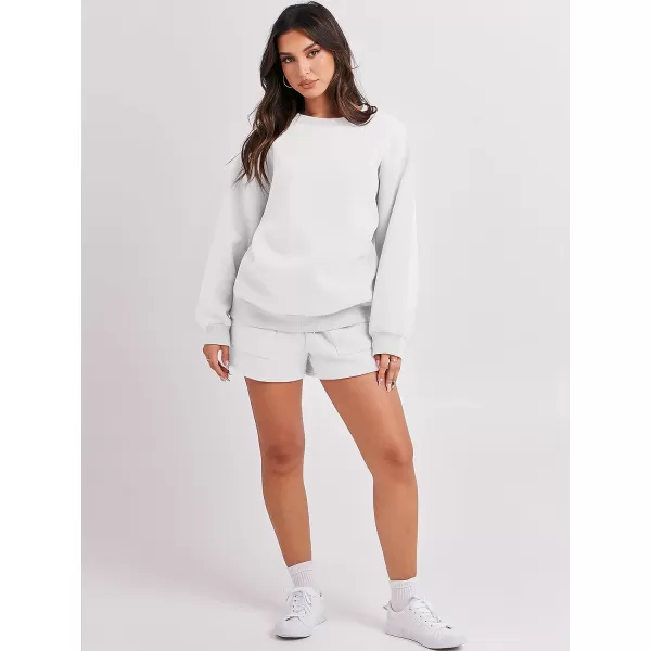 imageANRABESS Women 2 Piece Outfits Sweatsuit Oversized Sweatshirt amp Lounge Shorts 2023 Casual Cozy Pajamas Tracksuit SetWhite