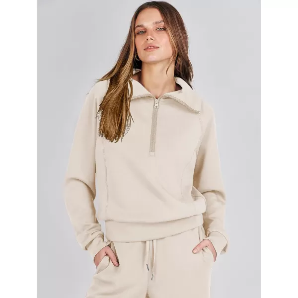 imageANRABESS Women 2 Piece Outfits Sweatsuit Set 2023 Fall Oversized Half Zip Sweatshirt Wide Leg Sweatpant Lounge Set TracksuitApricot