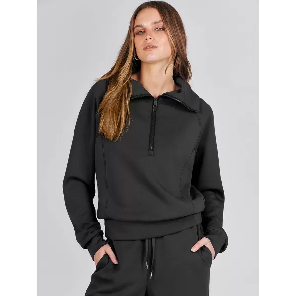 imageANRABESS Women 2 Piece Outfits Sweatsuit Set 2023 Fall Oversized Half Zip Sweatshirt Wide Leg Sweatpant Lounge Set TracksuitBlack
