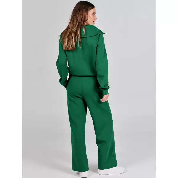 imageANRABESS Women 2 Piece Outfits Sweatsuit Set 2023 Fall Oversized Half Zip Sweatshirt Wide Leg Sweatpant Lounge Set TracksuitGreen