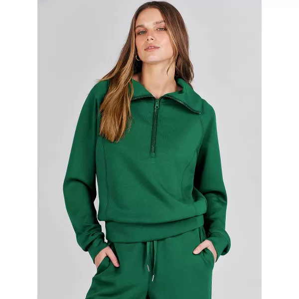 imageANRABESS Women 2 Piece Outfits Sweatsuit Set 2023 Fall Oversized Half Zip Sweatshirt Wide Leg Sweatpant Lounge Set TracksuitGreen