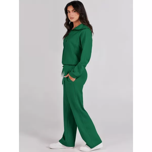 imageANRABESS Women 2 Piece Outfits Sweatsuit Set 2023 Fall Oversized Half Zip Sweatshirt Wide Leg Sweatpant Lounge Set TracksuitGreen