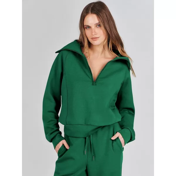 imageANRABESS Women 2 Piece Outfits Sweatsuit Set 2023 Fall Oversized Half Zip Sweatshirt Wide Leg Sweatpant Lounge Set TracksuitGreen