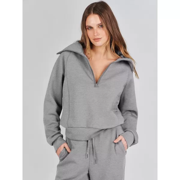 imageANRABESS Women 2 Piece Outfits Sweatsuit Set 2023 Fall Oversized Half Zip Sweatshirt Wide Leg Sweatpant Lounge Set TracksuitGrey