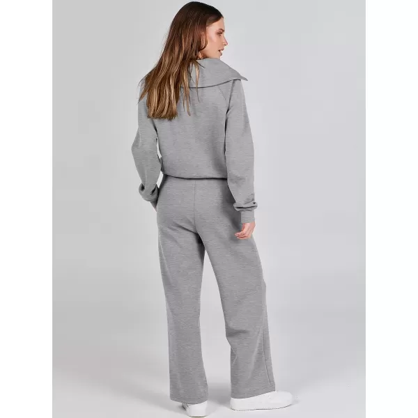 imageANRABESS Women 2 Piece Outfits Sweatsuit Set 2023 Fall Oversized Half Zip Sweatshirt Wide Leg Sweatpant Lounge Set TracksuitGrey