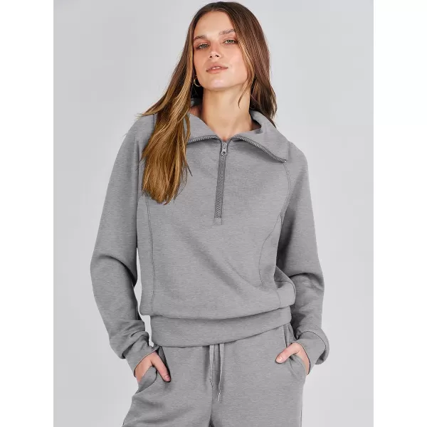 imageANRABESS Women 2 Piece Outfits Sweatsuit Set 2023 Fall Oversized Half Zip Sweatshirt Wide Leg Sweatpant Lounge Set TracksuitGrey