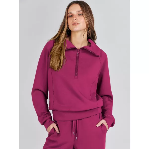 imageANRABESS Women 2 Piece Outfits Sweatsuit Set 2023 Fall Oversized Half Zip Sweatshirt Wide Leg Sweatpant Lounge Set TracksuitHot Pink