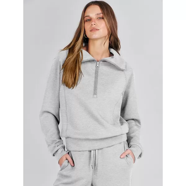 imageANRABESS Women 2 Piece Outfits Sweatsuit Set 2023 Fall Oversized Half Zip Sweatshirt Wide Leg Sweatpant Lounge Set TracksuitLight Grey