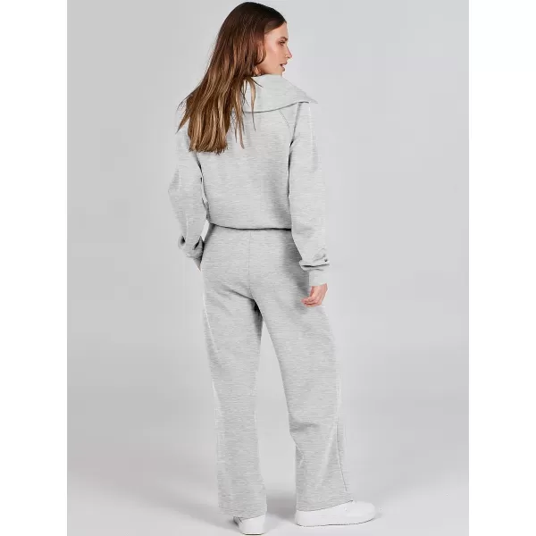 imageANRABESS Women 2 Piece Outfits Sweatsuit Set 2023 Fall Oversized Half Zip Sweatshirt Wide Leg Sweatpant Lounge Set TracksuitLight Grey