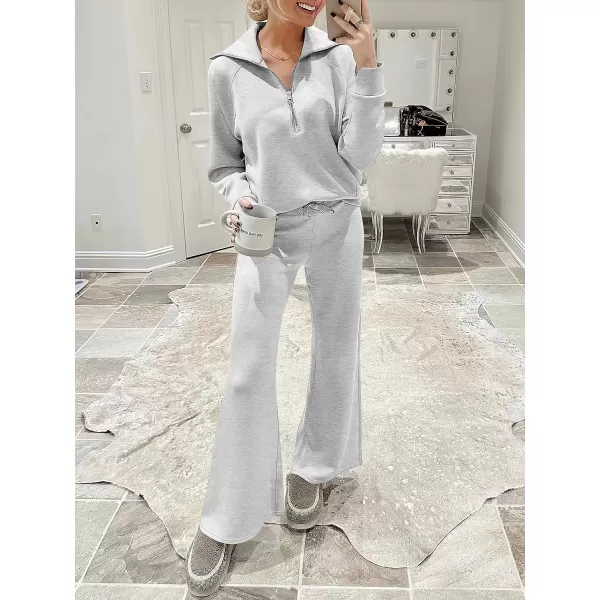 imageANRABESS Women 2 Piece Outfits Sweatsuit Set 2023 Fall Oversized Half Zip Sweatshirt Wide Leg Sweatpant Lounge Set TracksuitLight Grey