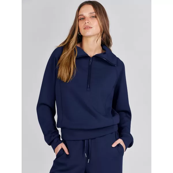imageANRABESS Women 2 Piece Outfits Sweatsuit Set 2023 Fall Oversized Half Zip Sweatshirt Wide Leg Sweatpant Lounge Set TracksuitNavy Blue