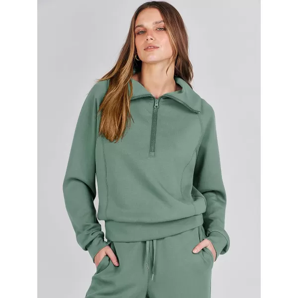 imageANRABESS Women 2 Piece Outfits Sweatsuit Set 2023 Fall Oversized Half Zip Sweatshirt Wide Leg Sweatpant Lounge Set TracksuitPea Green
