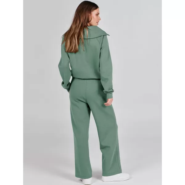 imageANRABESS Women 2 Piece Outfits Sweatsuit Set 2023 Fall Oversized Half Zip Sweatshirt Wide Leg Sweatpant Lounge Set TracksuitPea Green