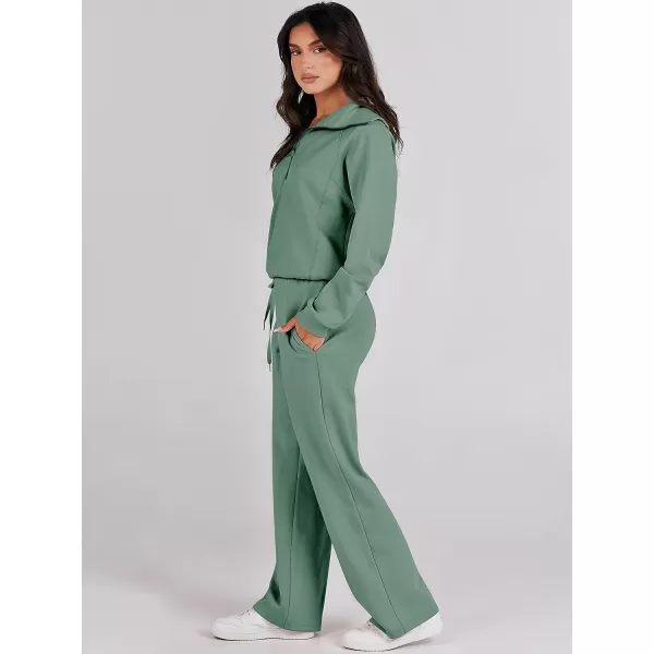 imageANRABESS Women 2 Piece Outfits Sweatsuit Set 2023 Fall Oversized Half Zip Sweatshirt Wide Leg Sweatpant Lounge Set TracksuitPea Green