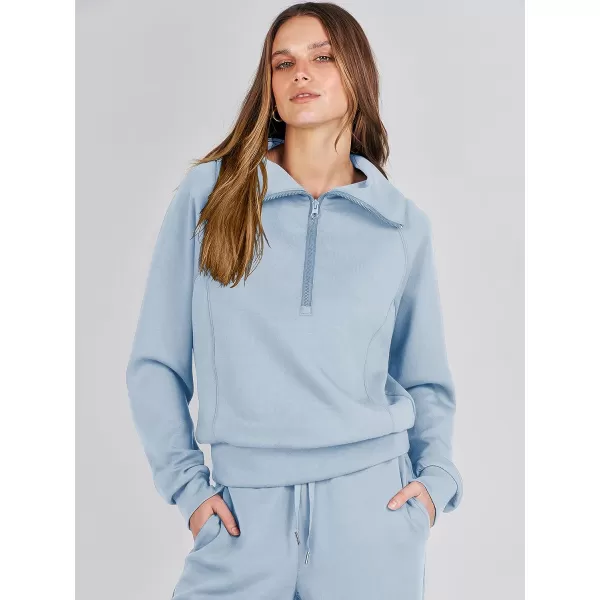 imageANRABESS Women 2 Piece Outfits Sweatsuit Set 2023 Fall Oversized Half Zip Sweatshirt Wide Leg Sweatpant Lounge Set TracksuitSky