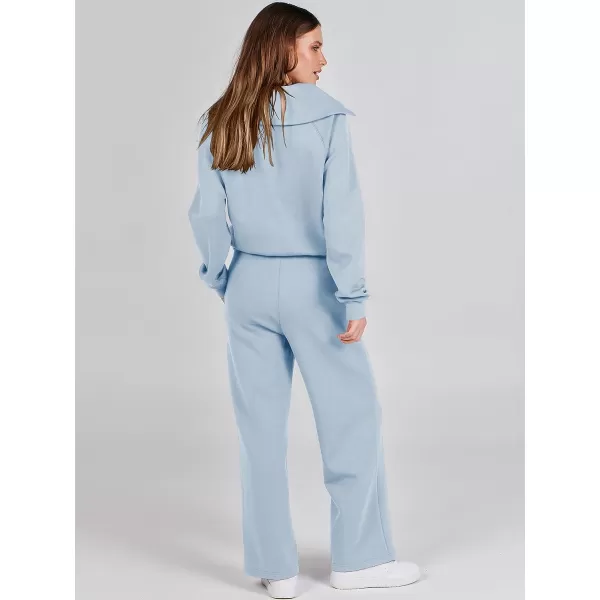 imageANRABESS Women 2 Piece Outfits Sweatsuit Set 2023 Fall Oversized Half Zip Sweatshirt Wide Leg Sweatpant Lounge Set TracksuitSky