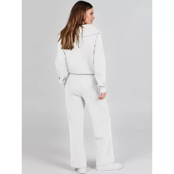 imageANRABESS Women 2 Piece Outfits Sweatsuit Set 2023 Fall Oversized Half Zip Sweatshirt Wide Leg Sweatpant Lounge Set TracksuitWhite