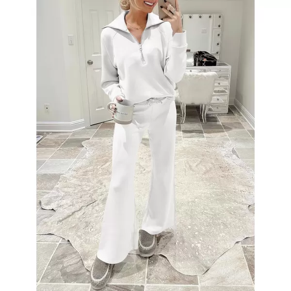 imageANRABESS Women 2 Piece Outfits Sweatsuit Set 2023 Fall Oversized Half Zip Sweatshirt Wide Leg Sweatpant Lounge Set TracksuitWhite