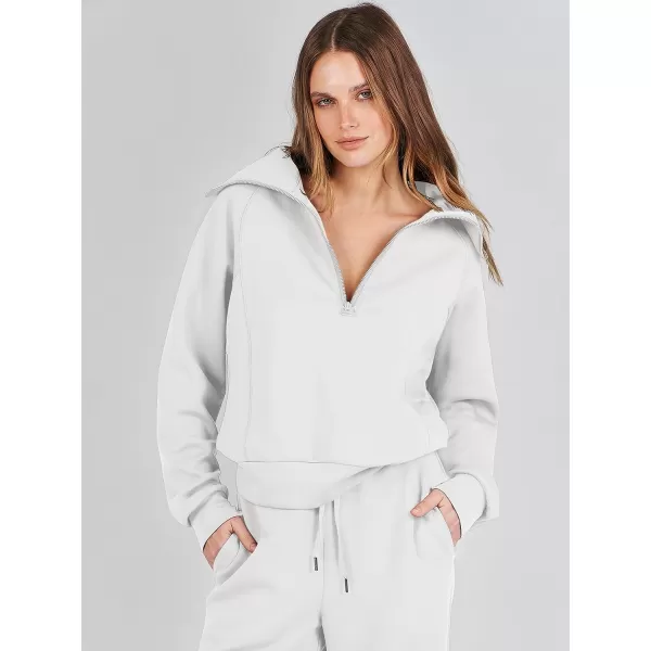imageANRABESS Women 2 Piece Outfits Sweatsuit Set 2023 Fall Oversized Half Zip Sweatshirt Wide Leg Sweatpant Lounge Set TracksuitWhite