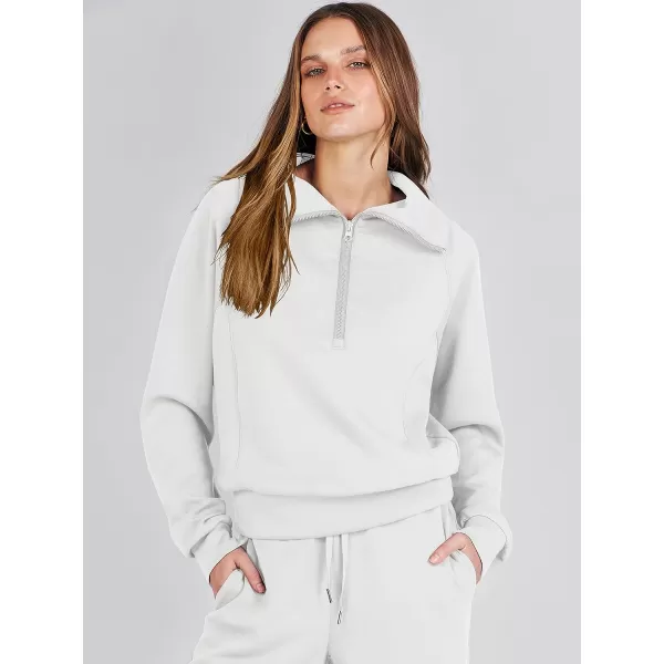 imageANRABESS Women 2 Piece Outfits Sweatsuit Set 2023 Fall Oversized Half Zip Sweatshirt Wide Leg Sweatpant Lounge Set TracksuitWhite