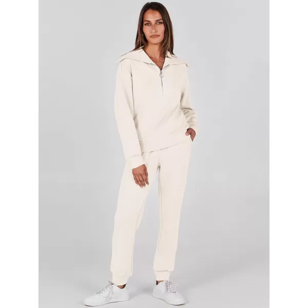 imageANRABESS Women 2 Piece Outfits Sweatsuit Set Fall Fashion Half Zip Sweatshirt Jogger Sweatpants Lounge Matching SetApricot