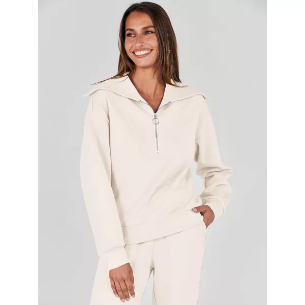 imageANRABESS Women 2 Piece Outfits Sweatsuit Set Fall Fashion Half Zip Sweatshirt Jogger Sweatpants Lounge Matching SetApricot