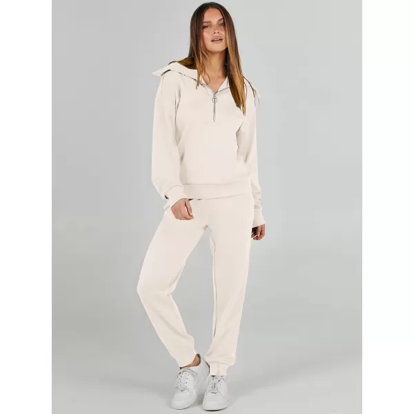 imageANRABESS Women 2 Piece Outfits Sweatsuit Set Fall Fashion Half Zip Sweatshirt Jogger Sweatpants Lounge Matching SetApricot