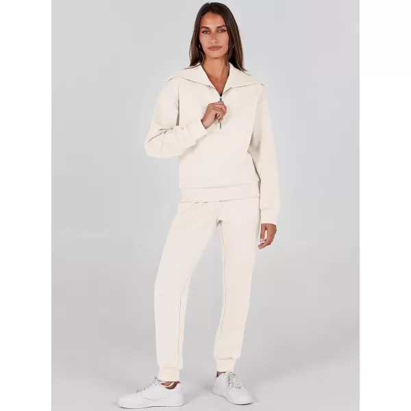 imageANRABESS Women 2 Piece Outfits Sweatsuit Set Fall Fashion Half Zip Sweatshirt Jogger Sweatpants Lounge Matching SetApricot