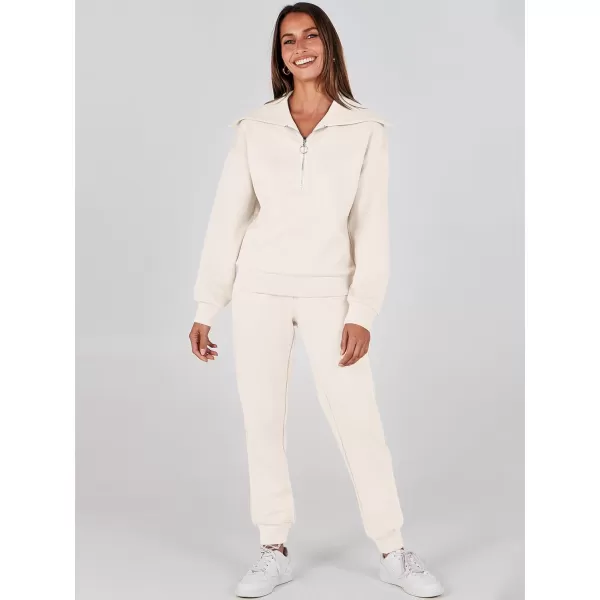 imageANRABESS Women 2 Piece Outfits Sweatsuit Set Fall Fashion Half Zip Sweatshirt Jogger Sweatpants Lounge Matching SetApricot