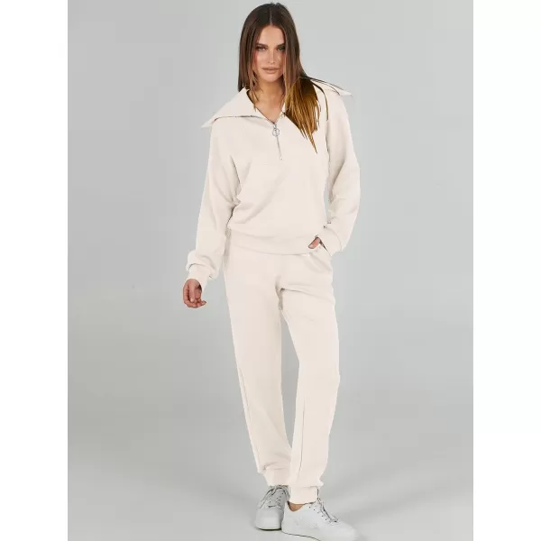 imageANRABESS Women 2 Piece Outfits Sweatsuit Set Fall Fashion Half Zip Sweatshirt Jogger Sweatpants Lounge Matching SetApricot