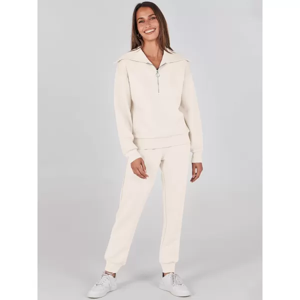 imageANRABESS Women 2 Piece Outfits Sweatsuit Set Fall Fashion Half Zip Sweatshirt Jogger Sweatpants Lounge Matching SetApricot