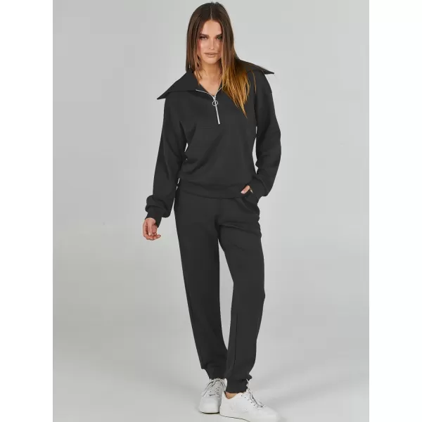 imageANRABESS Women 2 Piece Outfits Sweatsuit Set Fall Fashion Half Zip Sweatshirt Jogger Sweatpants Lounge Matching SetBlack